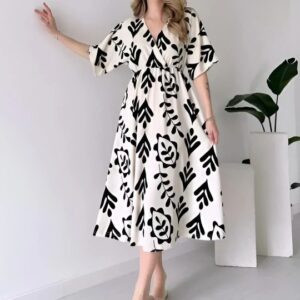 Women Cotton Floral Printed Fit & Flare Midi Dress