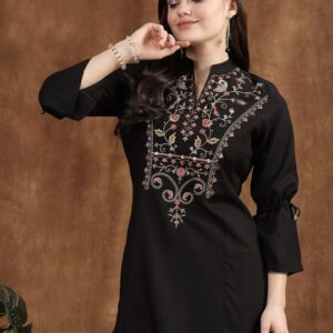 Viscose Rayon Mandarin Collar Embroidered Tunic